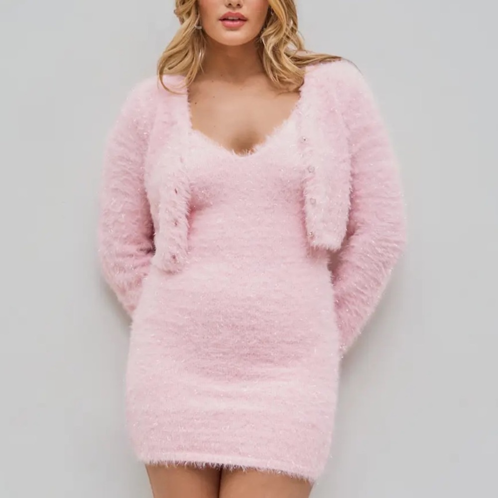 Cider Sparkle V-neck Knitted Mini Dress